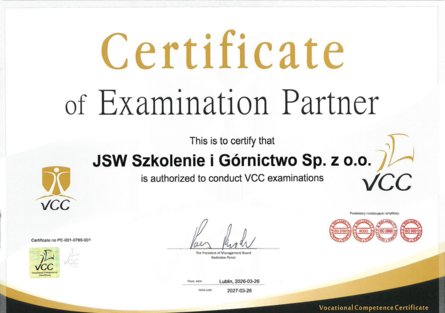 Certyfikat Partnera Egzaminacyjnego VCC